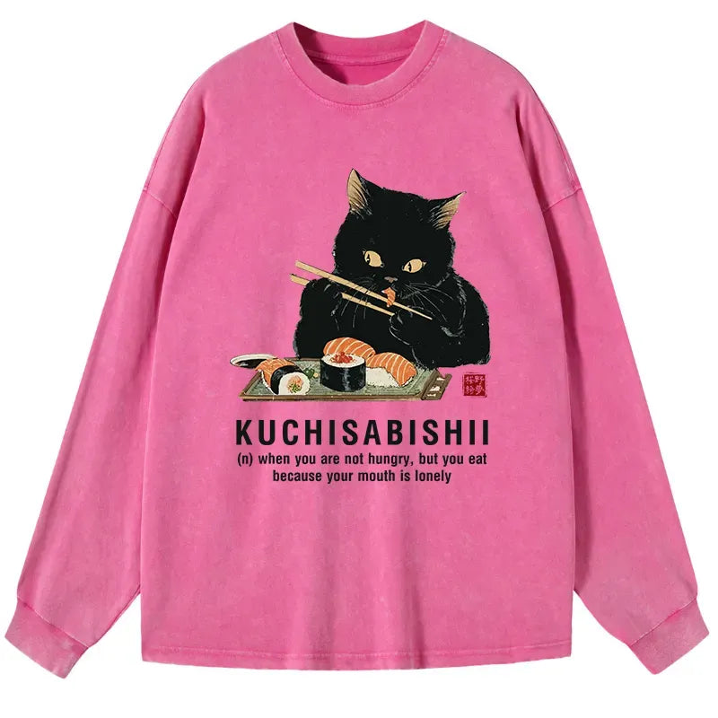 Kyoto-Lion Cat£ºNot Hungry, Just Bored Washed Long Sleeve T-Shirt