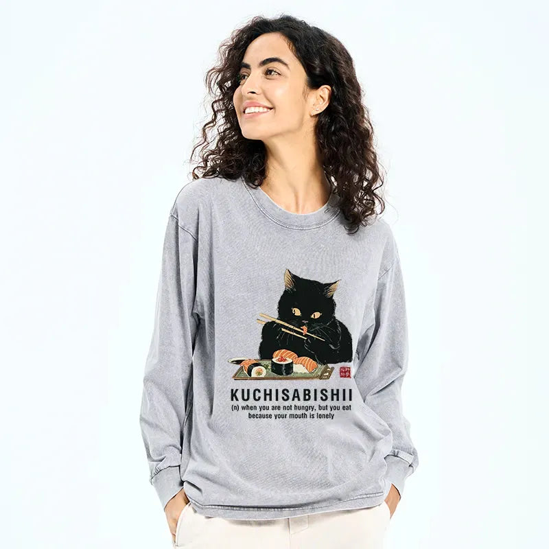 Kyoto-Lion Cat£ºNot Hungry, Just Bored Washed Long Sleeve T-Shirt