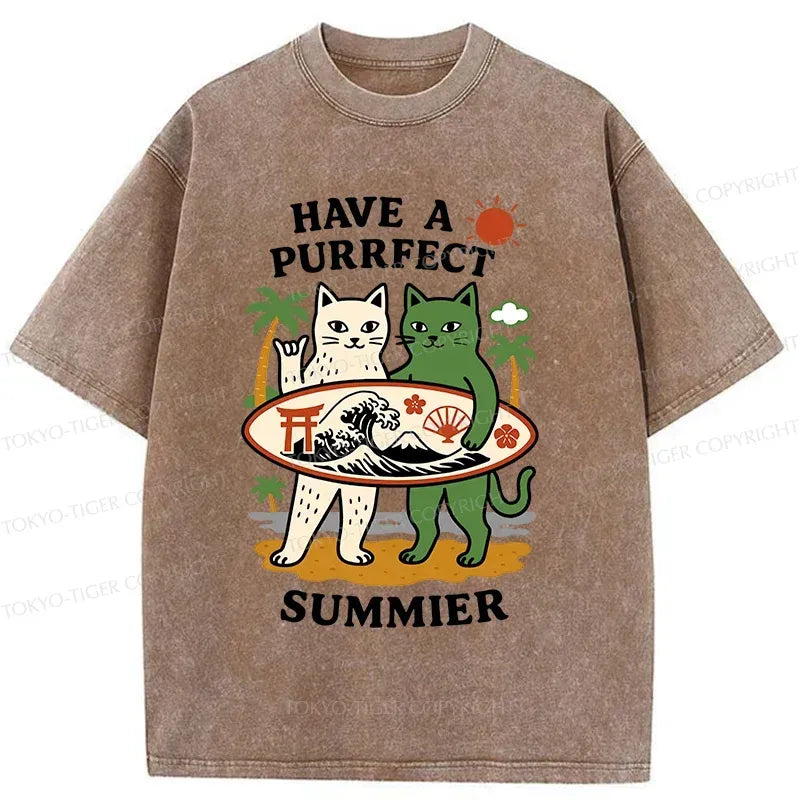 Washed Cotton Cat Tee for Daily Wear