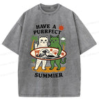 Washed Cotton Cat Tee for Daily Wear