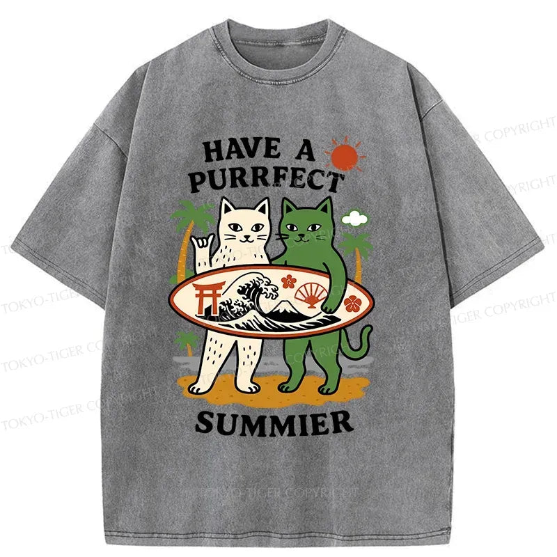 Washed Cotton Cat Tee for Daily Wear