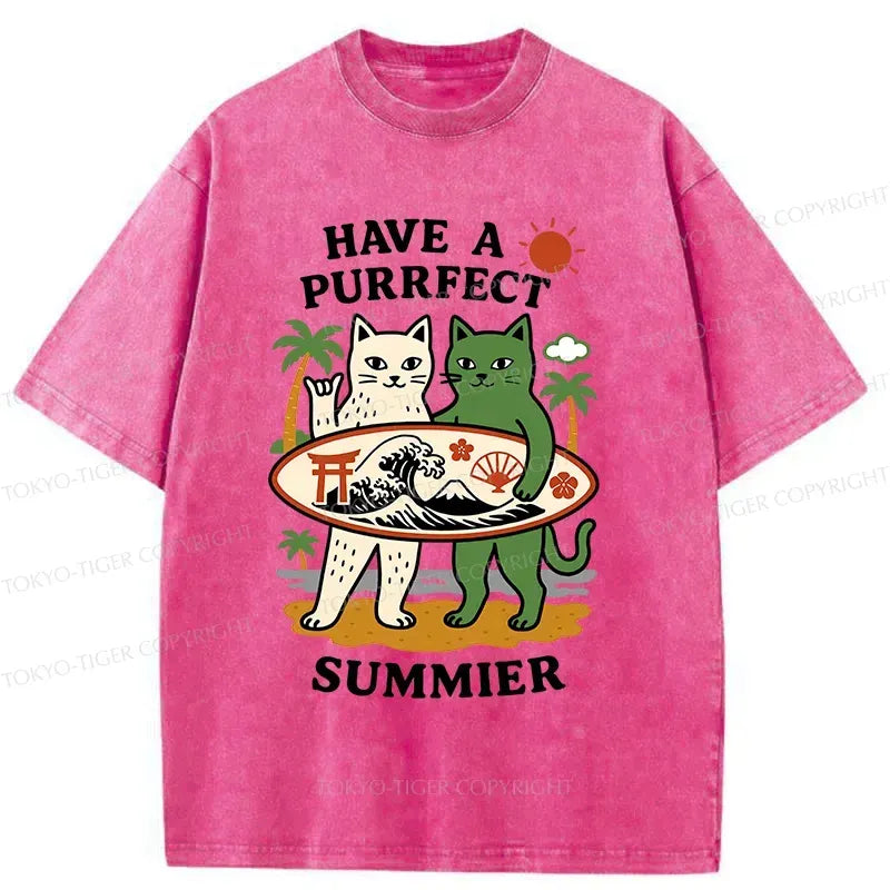 Washed Cotton Cat Tee for Daily Wear