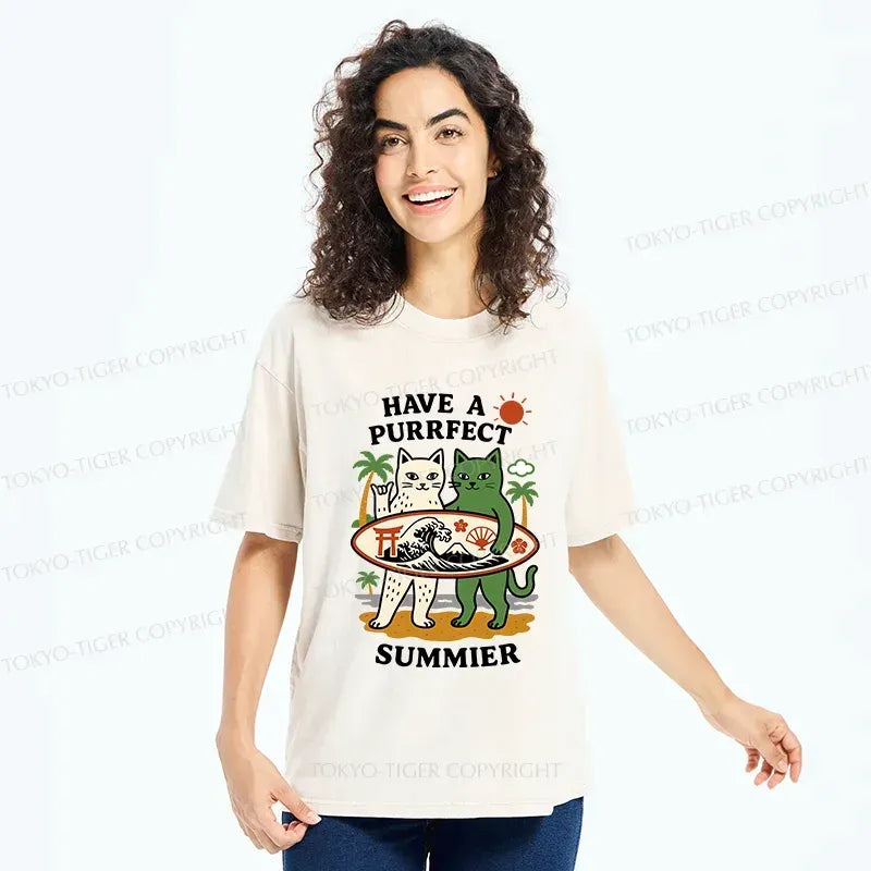Washed Cotton Cat Tee for Daily Wear