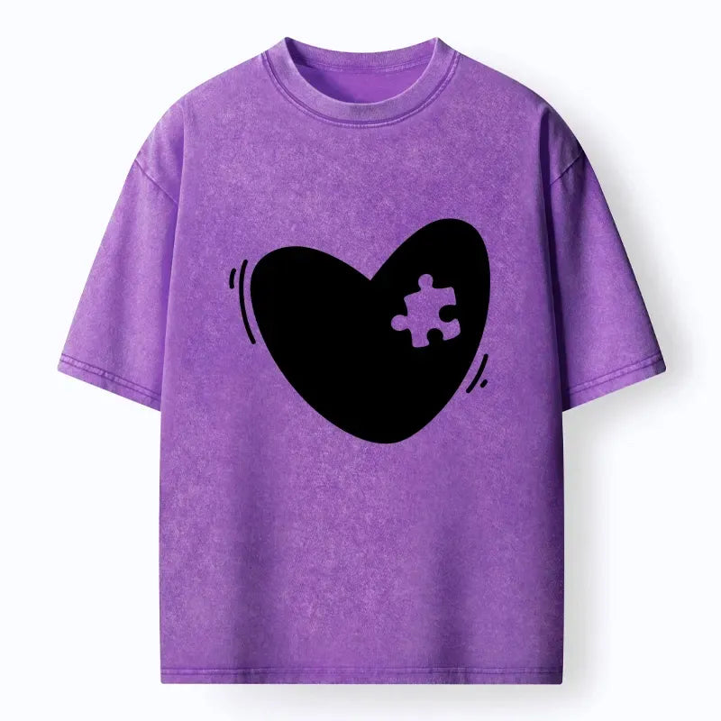 Kyoto-Lion Cute Heart Puzzle Washed T-Shirt