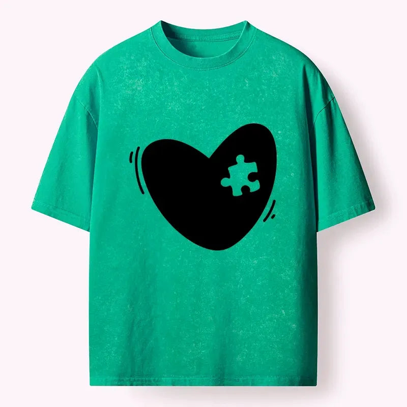 Kyoto-Lion Cute Heart Puzzle Washed T-Shirt