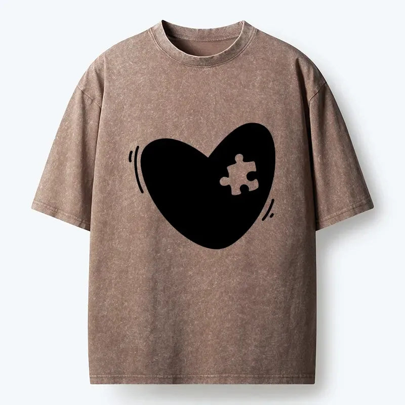 Kyoto-Lion Cute Heart Puzzle Washed T-Shirt