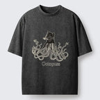 Kyoto-Lion Octopus Cat Monster Washed T-Shirt