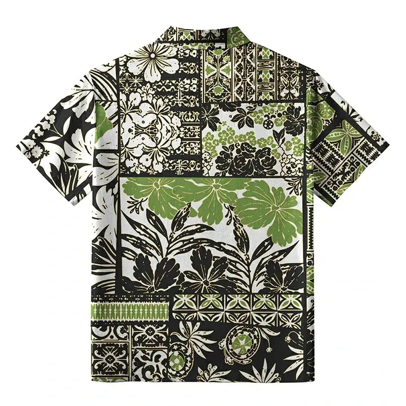 Kyoto-Lion Tropical Plant Button-up Shirt