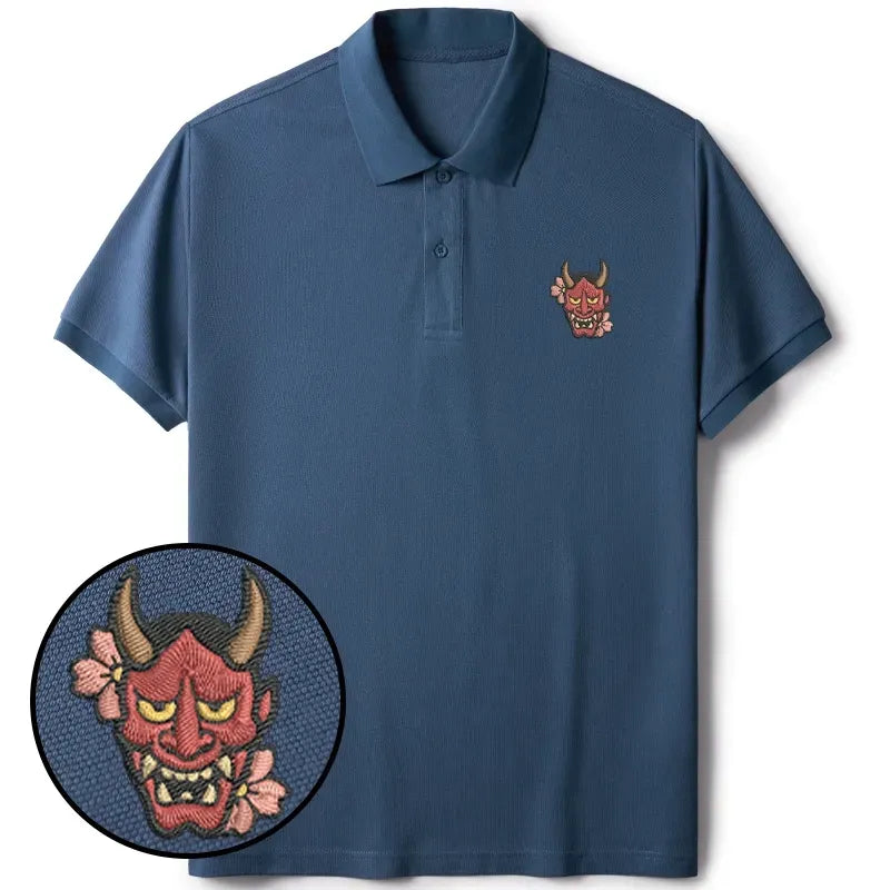 Japanese Oni Mask Sakura Polo Shirt