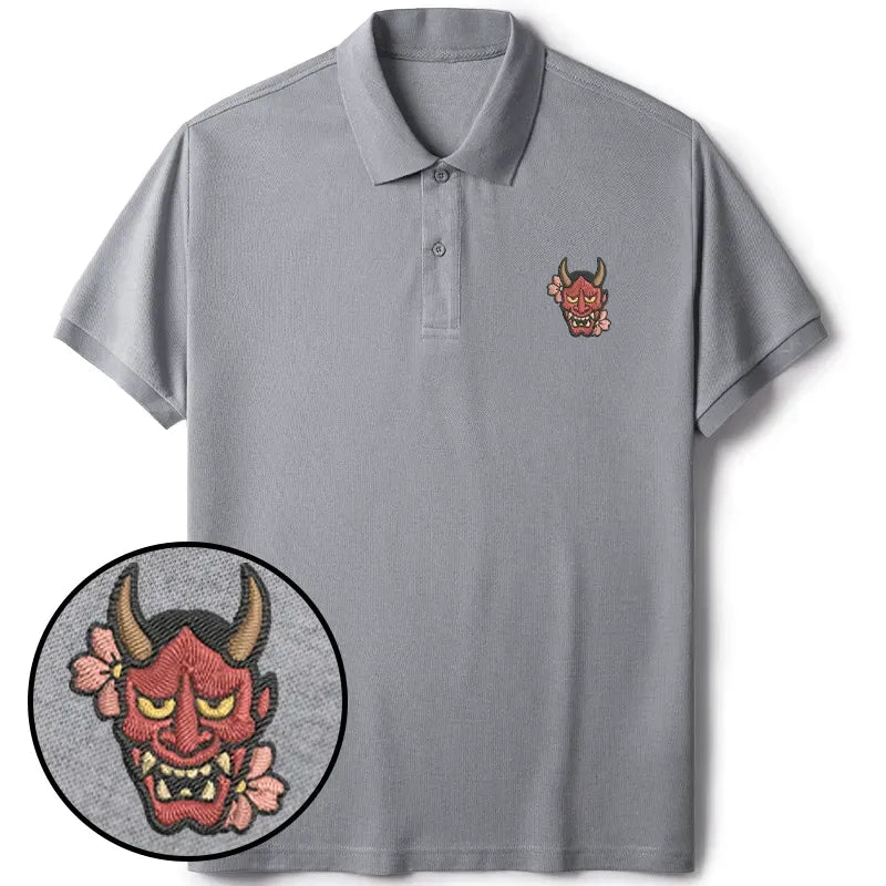 Japanese Oni Mask Sakura Polo Shirt