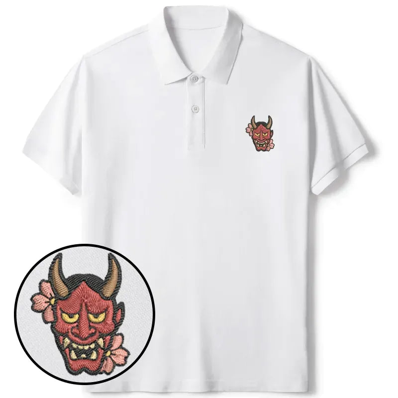 Japanese Oni Mask Sakura Polo Shirt