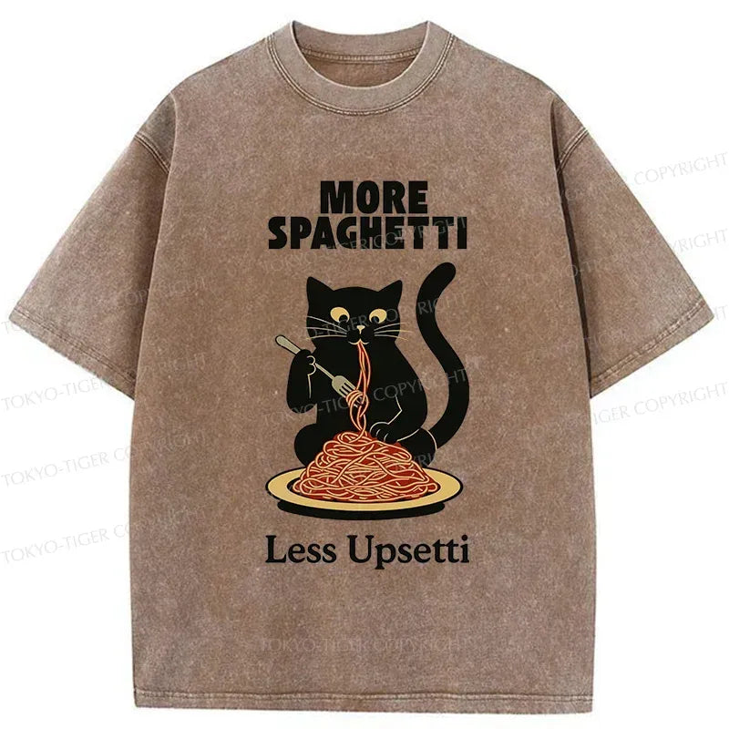 Kyoto-Lion Black Cat Eating Pasta Washed T-Shirt