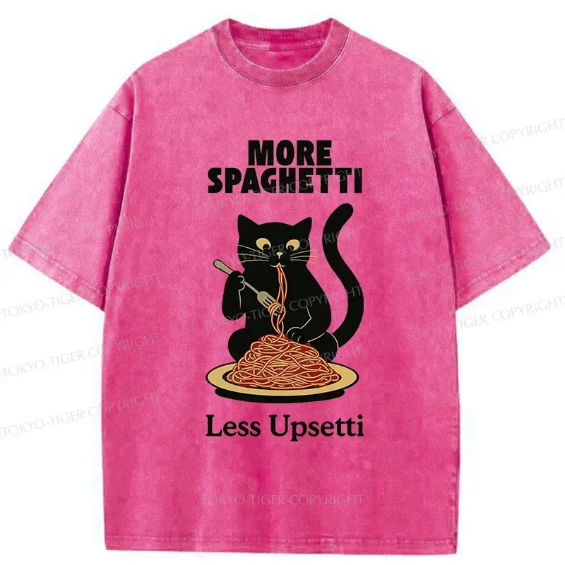 Kyoto-Lion Black Cat Eating Pasta Washed T-Shirt