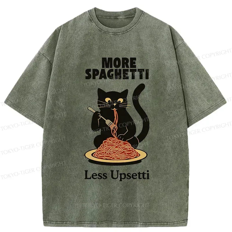 Kyoto-Lion Black Cat Eating Pasta Washed T-Shirt