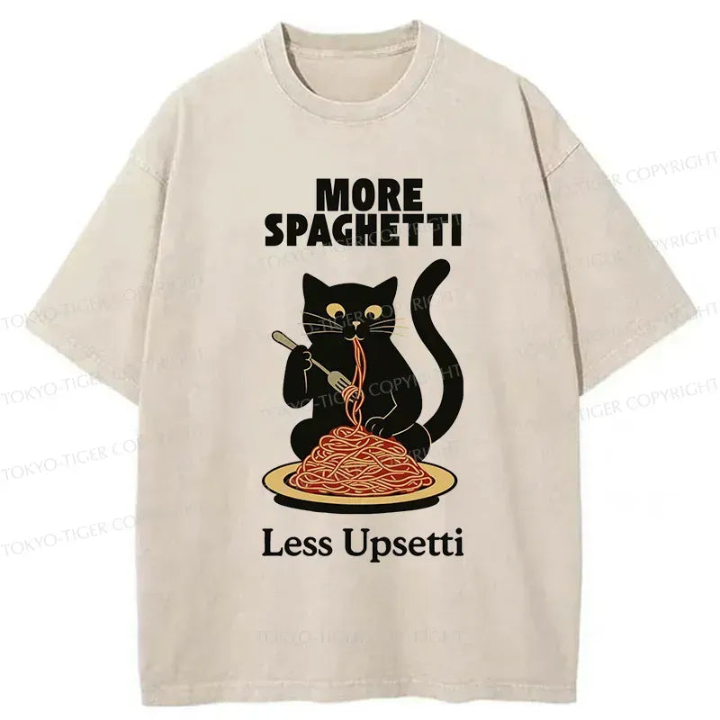 Kyoto-Lion Black Cat Eating Pasta Washed T-Shirt