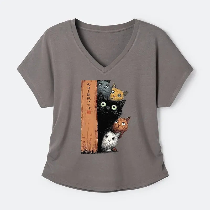 Kyoto-Lion Five Cats Are Watching You Modal Dolman Sleeve T-Shirt