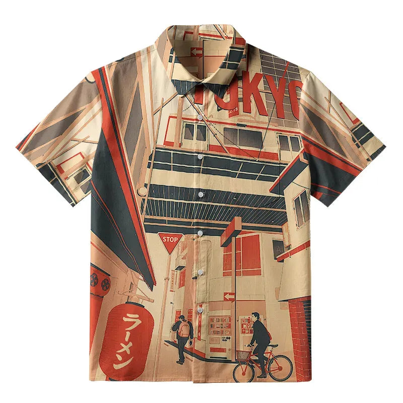 unisex cotton shirt with traditional Japanese art