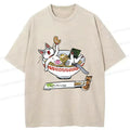 Kyoto-Lion Cute Cat Ramen Washed T-Shirt