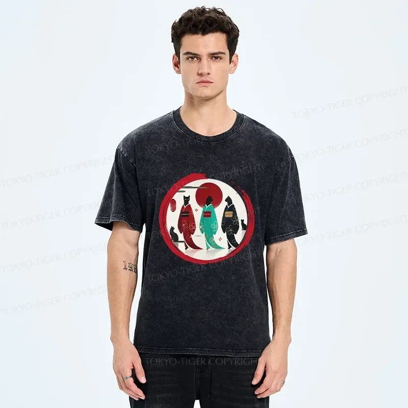 Kyoto-Lion Black Cat Geisha Washed T-Shirt