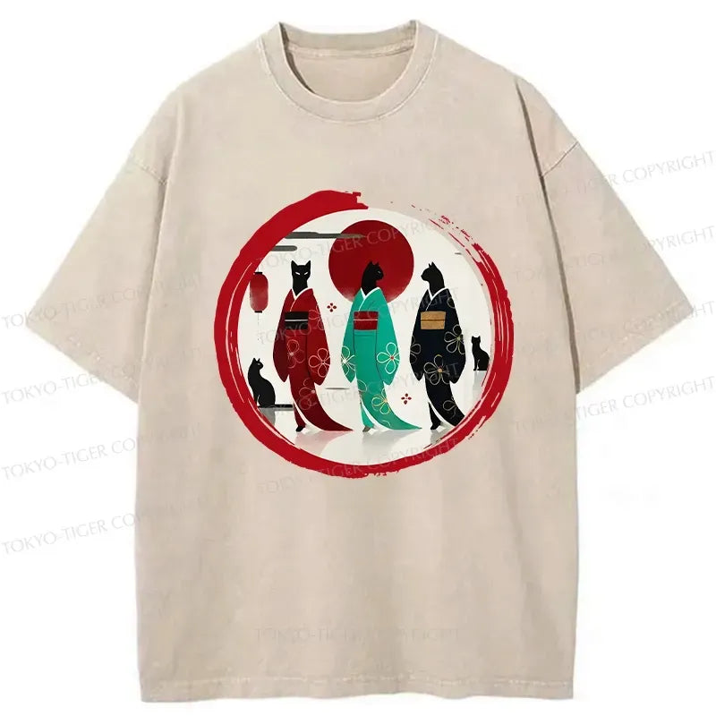 Kyoto-Lion Black Cat Geisha Washed T-Shirt