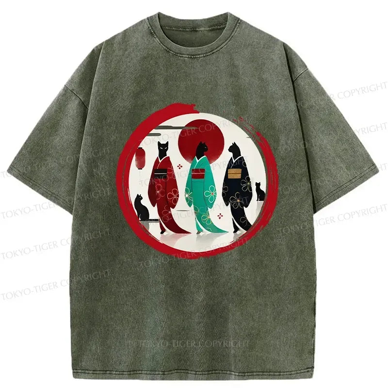 black cat geisha washed t-shirt on sale