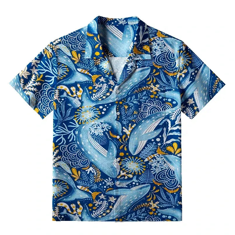 japanese whale ocean hawaiian shirt for summer