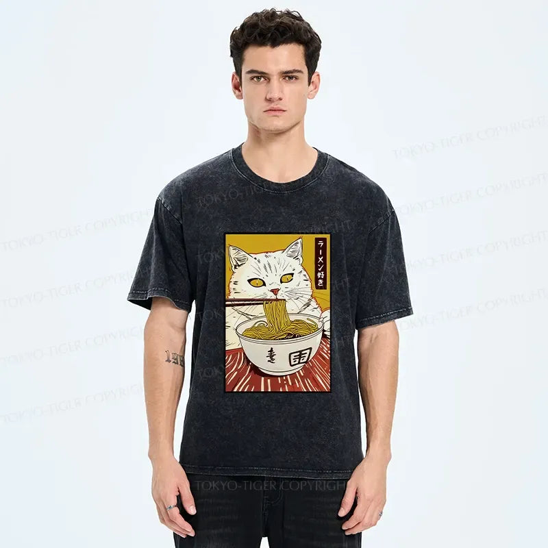 Cute Washed Cat T-Shirt for Summer