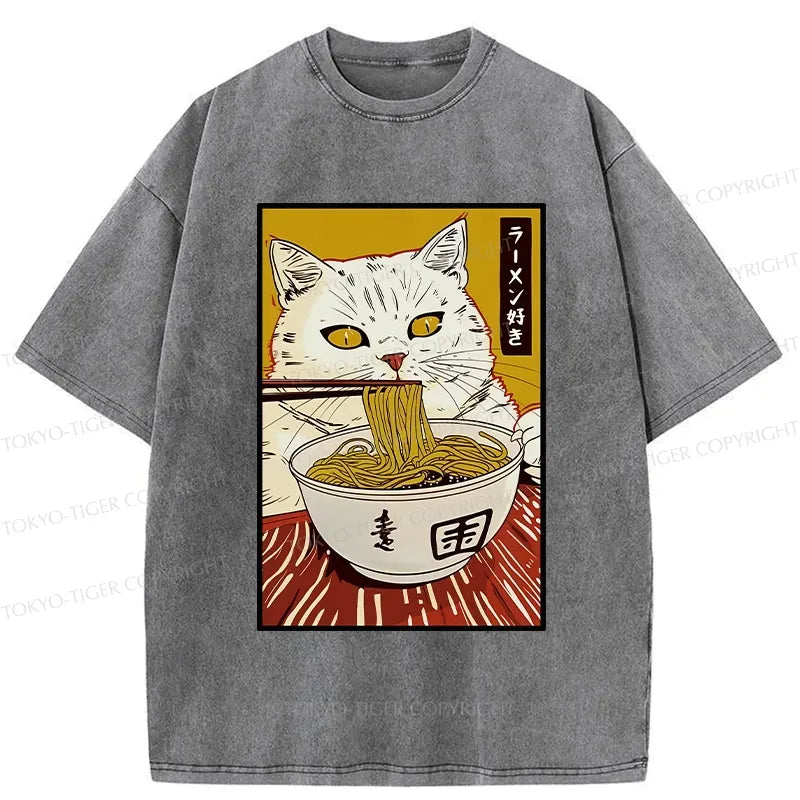 Cute Washed Cat T-Shirt for Summer