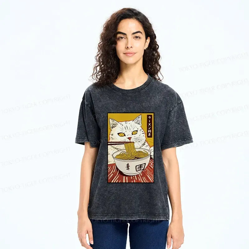 Cute Washed Cat T-Shirt for Summer