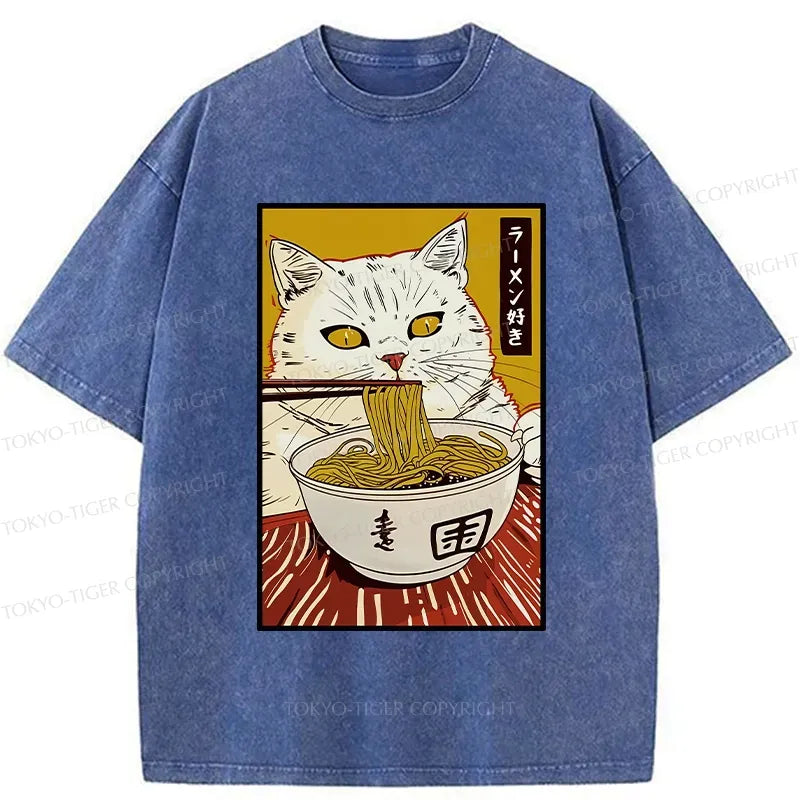 Cute Washed Cat T-Shirt for Summer