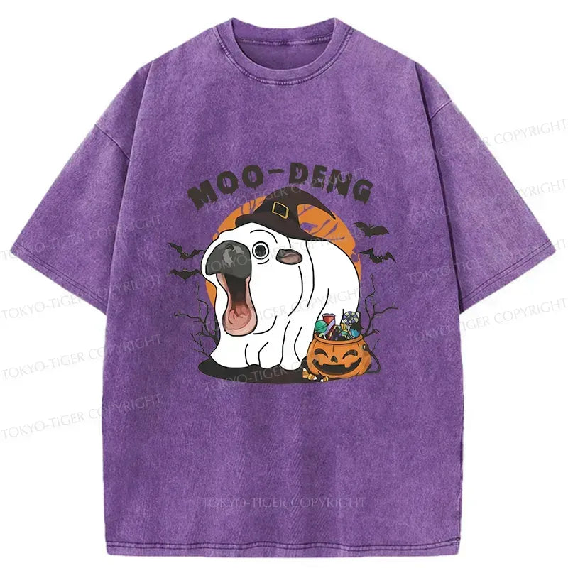 moo deng halloween washed t-shirt for daily wear