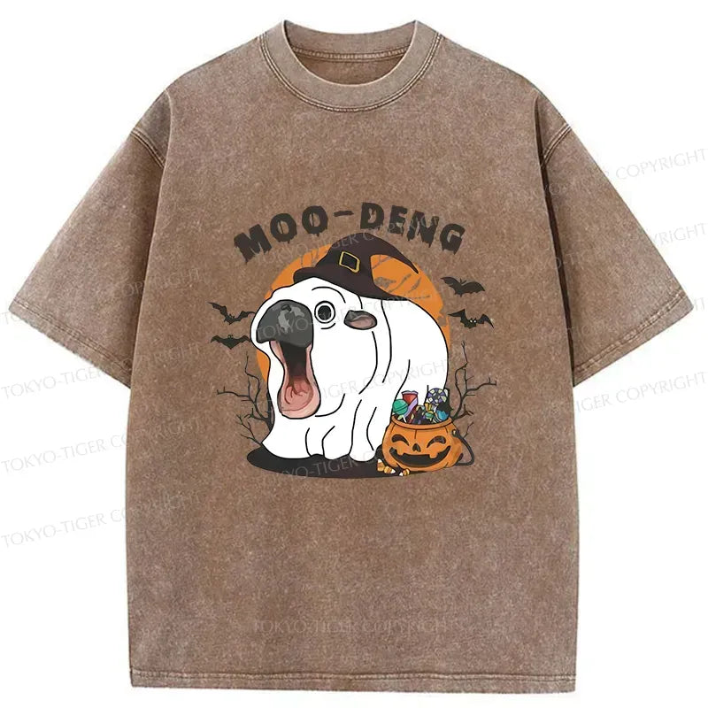 moo deng halloween washed t-shirt for daily wear