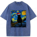 Kyoto-Lion A Cat¡¯s Christmas Under The Stars Washed T-Shirt