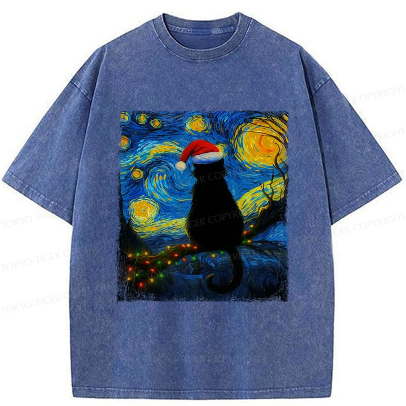 Kyoto-Lion A Cat¡¯s Christmas Under The Stars Washed T-Shirt