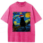 Kyoto-Lion A Cat¡¯s Christmas Under The Stars Washed T-Shirt