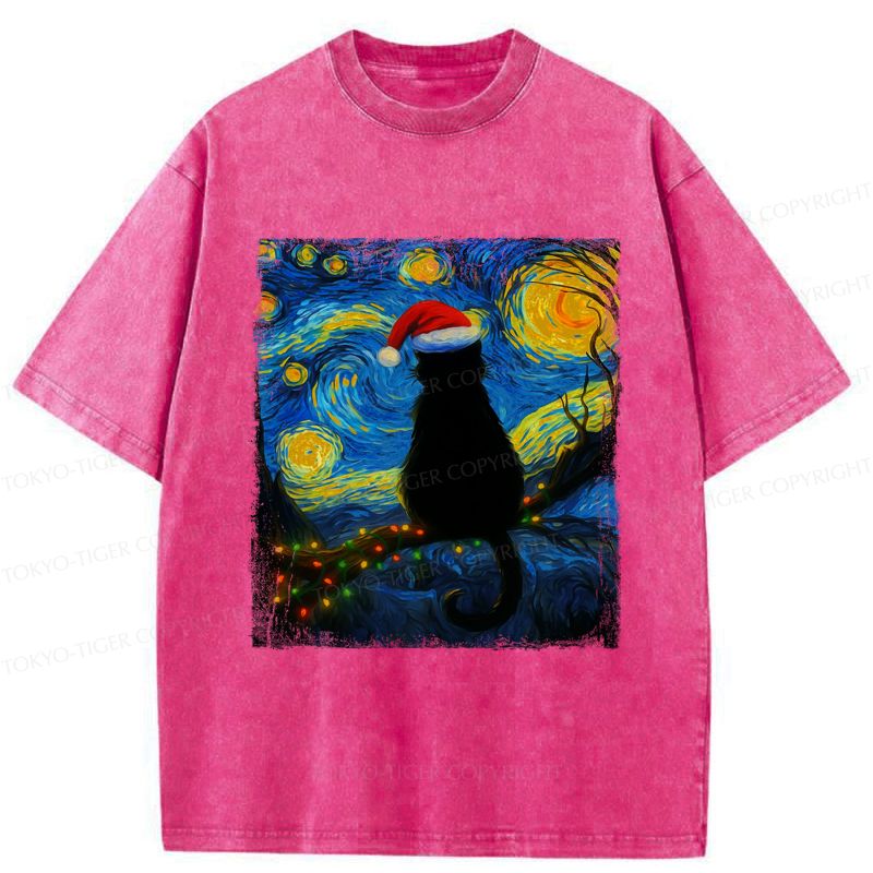 Kyoto-Lion A Cat¡¯s Christmas Under The Stars Washed T-Shirt