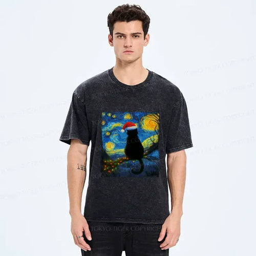 Kyoto-Lion A Cat¡¯s Christmas Under The Stars Washed T-Shirt
