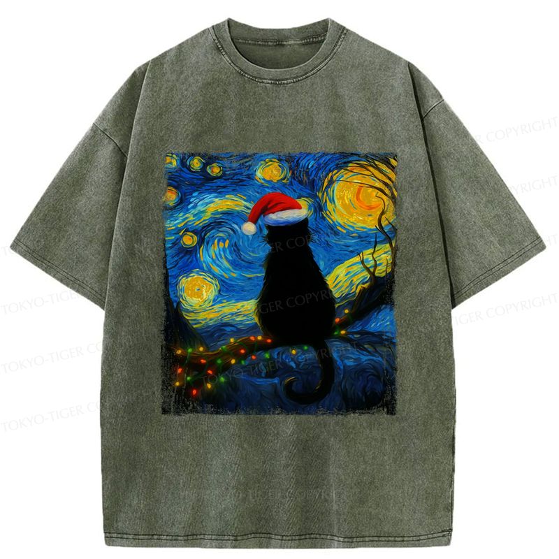 Kyoto-Lion A Cat¡¯s Christmas Under The Stars Washed T-Shirt