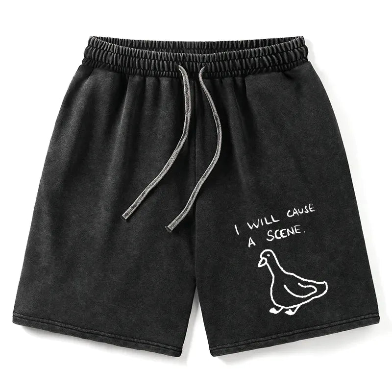 Kyoto-Lion Stupid Goose Funny Japan Retro Washed Shorts