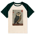 Japanese owl raglan t-shirt for daily wear