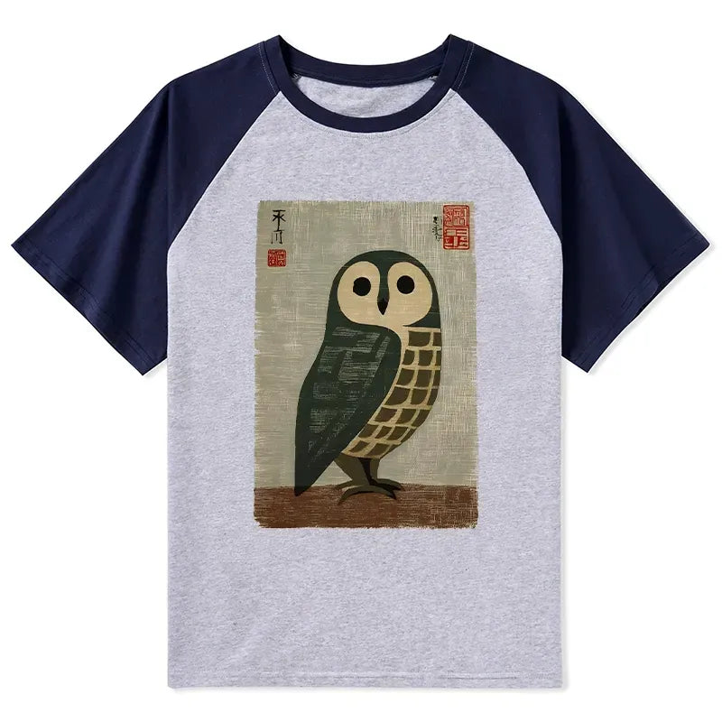 Kyoto-Lion Traditional Owl In Japanese Art Raglan T-shirt