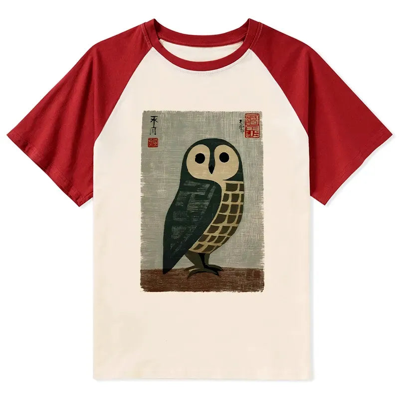 Kyoto-Lion Traditional Owl In Japanese Art Raglan T-shirt