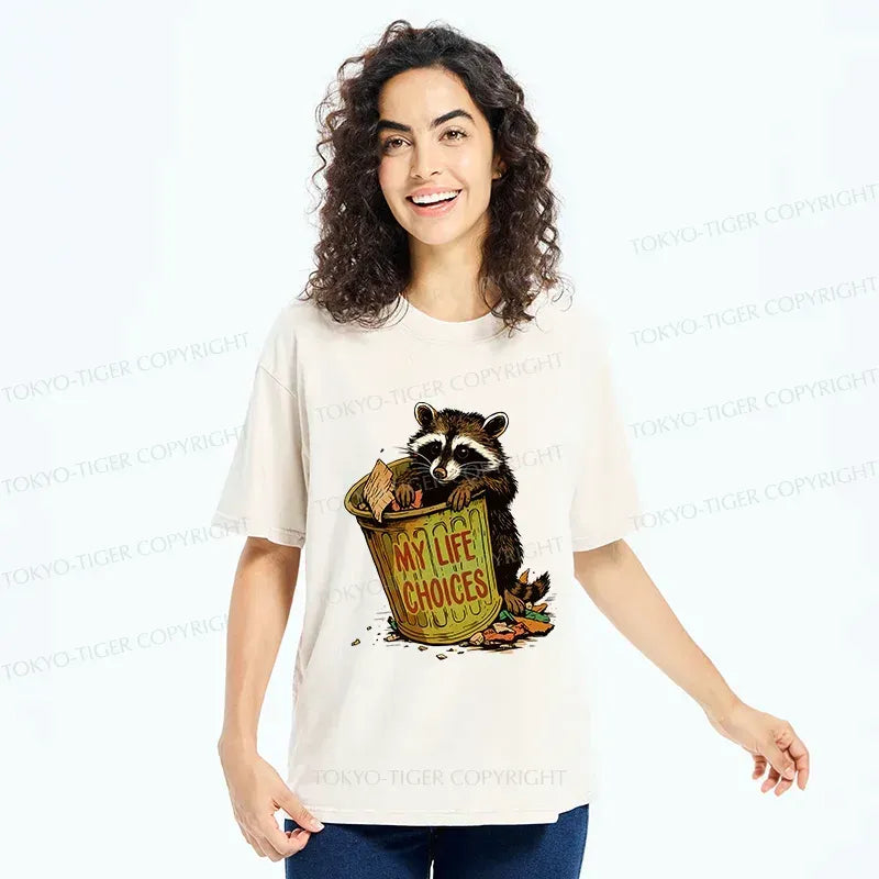 Raccoon life choices tee with Japanese art