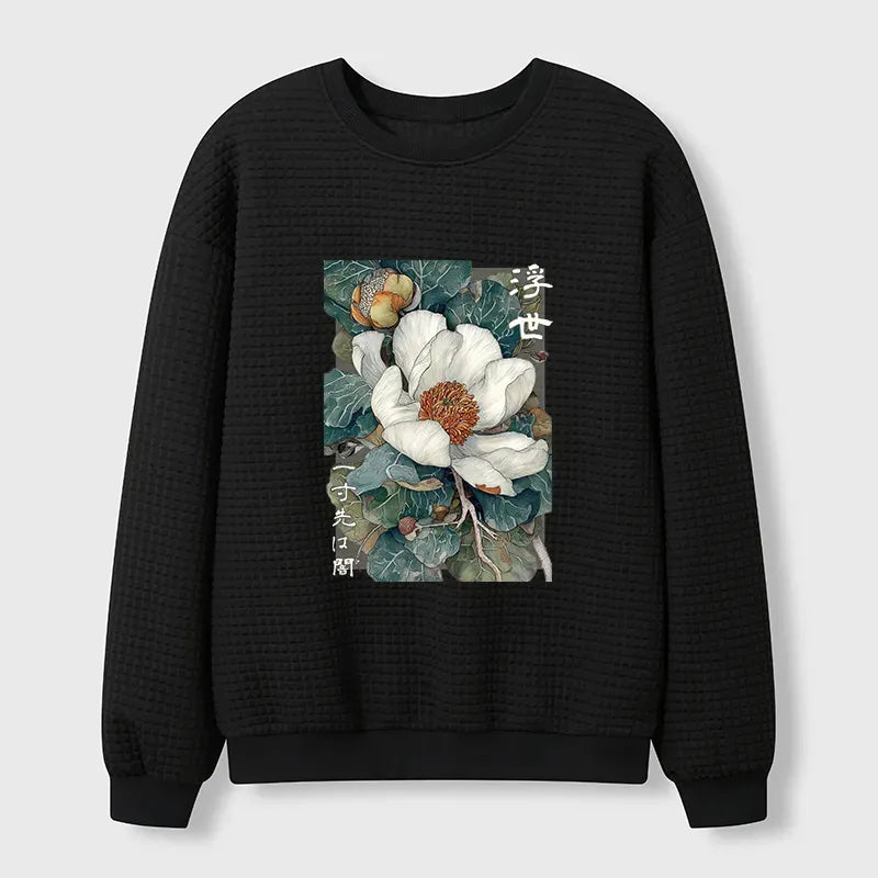 Kyoto-Lion Ukiyoe Magnolia Flower Poster Waffle Sweatshirt