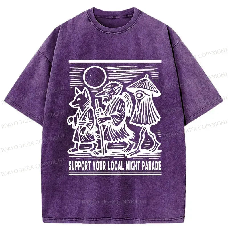 Kyoto-Lion Support Your Local Night Parade Washed T-Shirt