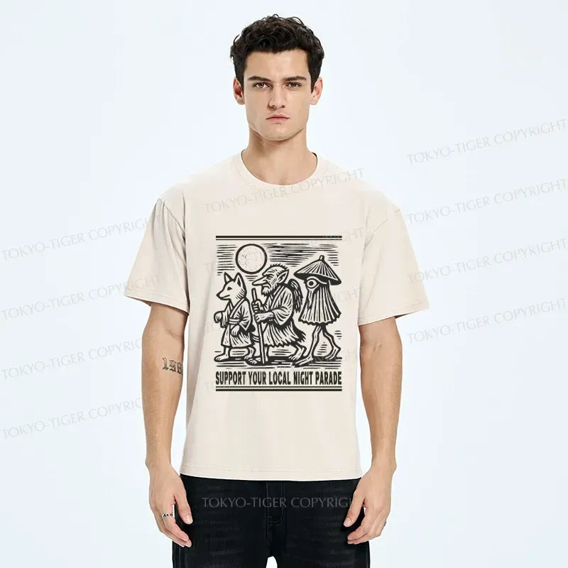Kyoto-Lion Support Your Local Night Parade Washed T-Shirt