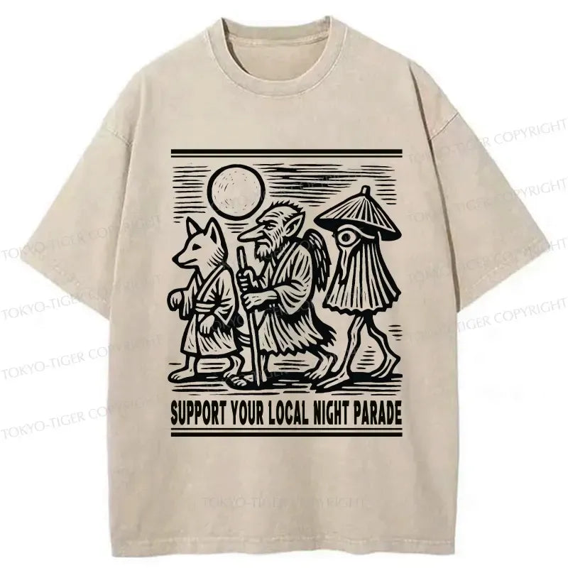 Kyoto-Lion Support Your Local Night Parade Washed T-Shirt