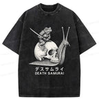 Kyoto-Lion Frog Riding A Snail Washed T-Shirt