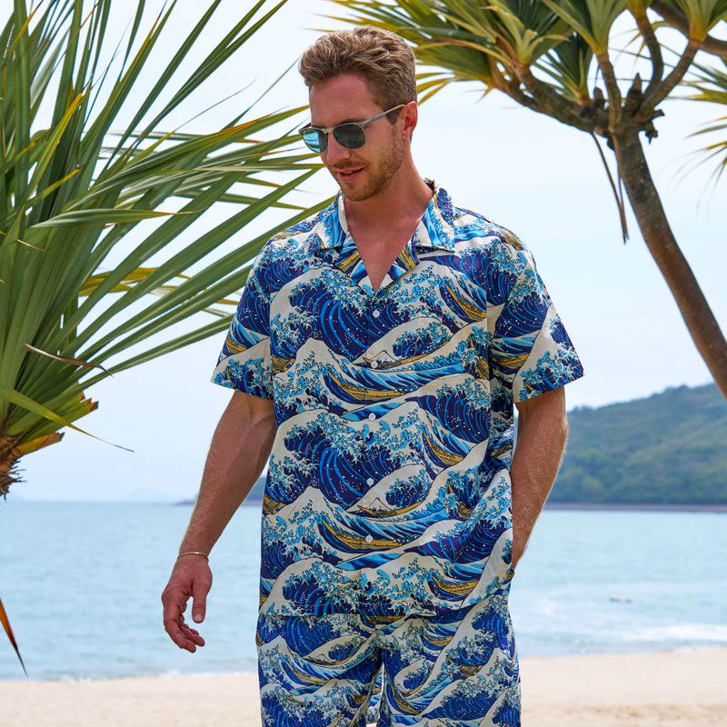 Kyoto-Lion Japanese Great Wave Aloha Hawaiian Shirt