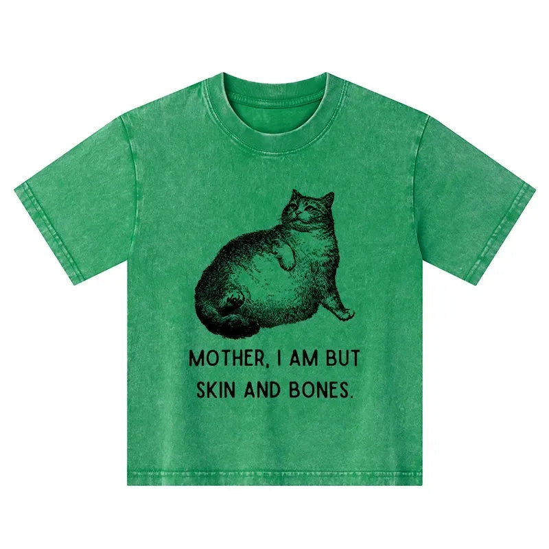 Kyoto-Lion Skin & Bones Cat Kids Washed T-Shirt